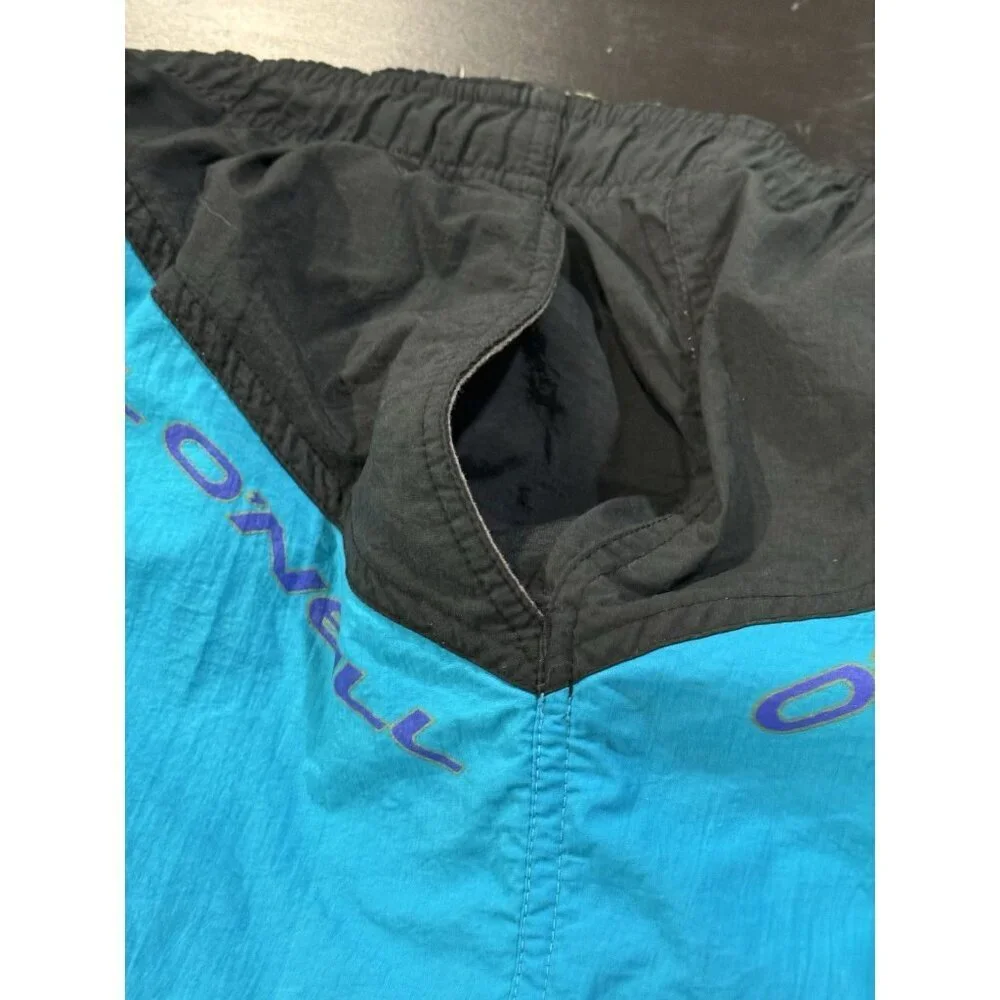 Vintage 80s 90s O’Neill Mens Large Turquoise Blue Embroidered Swim Trunks